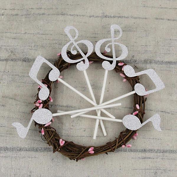 Musiknoder Cupcake Topper til Kagedekoration 6 stk. Sølv Festpynt [YJD]