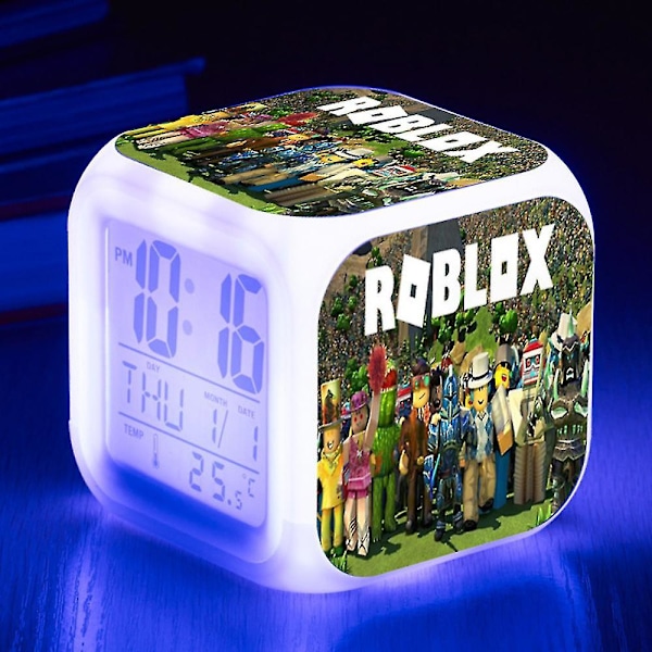 Roblox Print Digital Vekkerklokke med 7 Fargeskiftende Spillnattelykt LED-skjerm Nattbordsklokke Ornament Hjemmedekor Lekegave for Barn (YJD) A