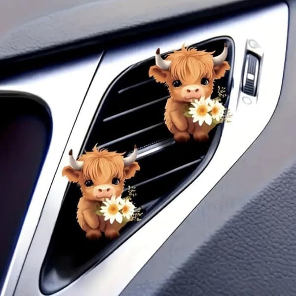 Vent Clips Airfrisker, Bil Aromaterapi Diffuser Vent Clip | 2D Akryl Sød Højlandsko Form Parfume Aromaterapi Diffuser til SUV RV S[YJD]