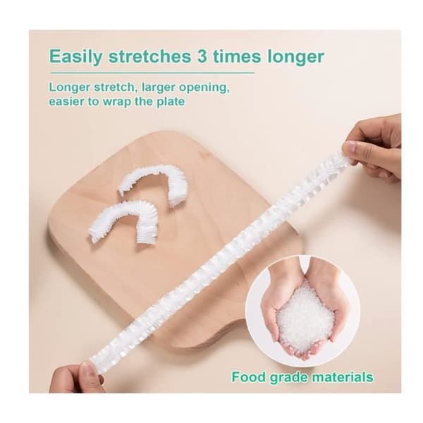 Gjenbrukbar matinnpakning - 300 deler - Elastisk - Opptil 28 cm - Matkvalitets PE - Multifunksjonell