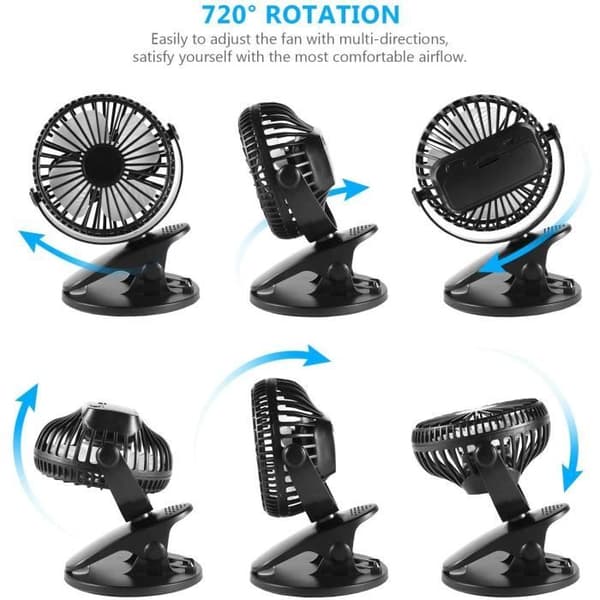 Miniventilator - USB - Bærbar - Lydløs - 360° Rotation - 2 Hastigheder