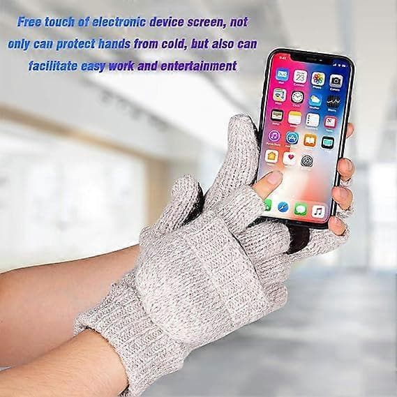 Termiska Fingerlösa Ullhandskar, Konvertibla Vantar för Sms:ande, Vintervarma [YJD]