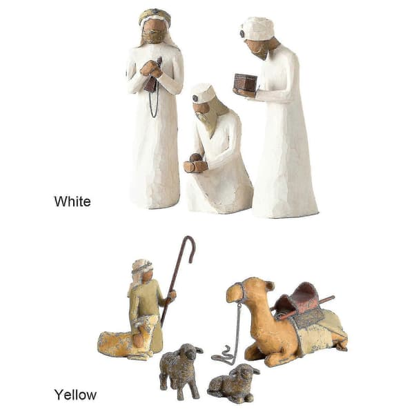Willow Tree Handmålade Skulpterade Figurer, Julkrubbor Shepherd & Stall Djur, 4-delars Juldekorationer[YJD] Yellow