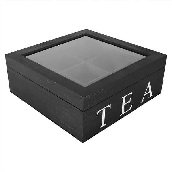 Te-boks i tre med 9 rom, oppbevaringsboks for teposer - Svart[YJD]