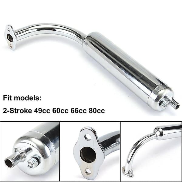 Krom Udstødningsrør Lyddæmper 2-takts Motoriseret Cykel 49cc 60cc 66cc 80cc [YJD] Silver 1 PC