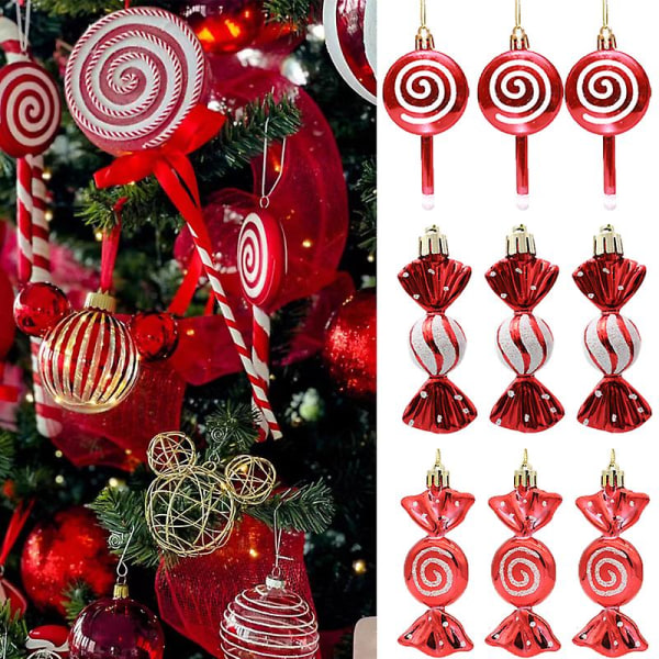 Förgyllda Röda Godis-Lollipop Julgranskulor 6st/förpackning Julgranshänge Nyår 2024 Jul Heminredning Navidad kk