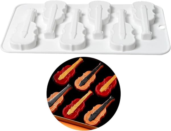 Guitar- og violinformet silikone bageform, 6-hulrums violinformet sæbeform (JYD)