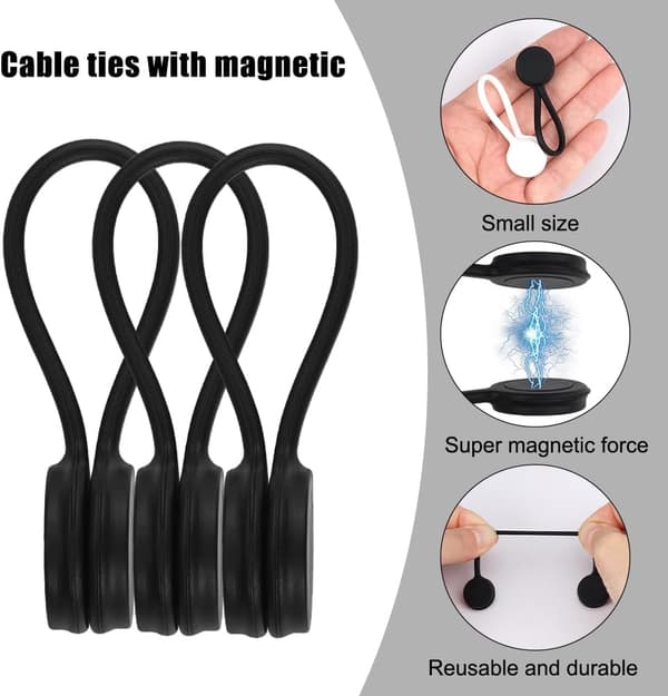 10 stk. multifunktionelle magnetiske kabelbindere, 11 cm, sort og hvid[YJD]