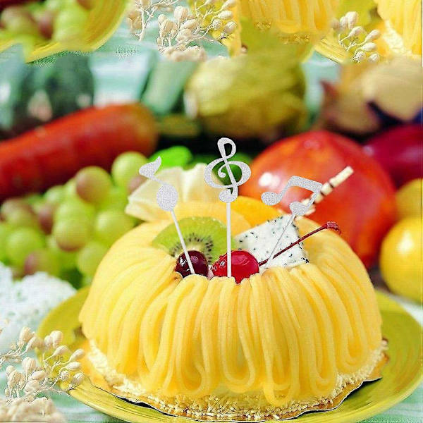 Musiknoder Cupcake Topper til Kagedekoration 6 stk. Sølv Festpynt [YJD]