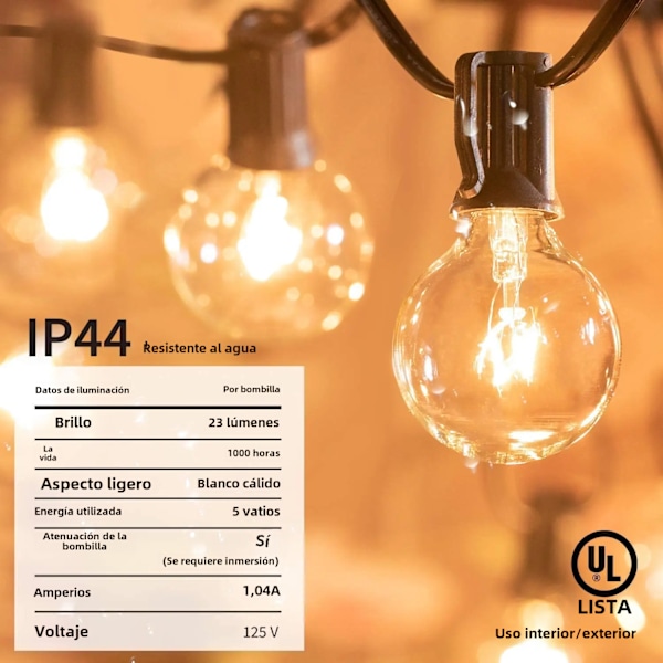 Ulkovalaistusketjut, 220V 50ft Liitettävät Ripustusvalot Patiolle Pihalle Verannalle Parvekkeelle Juhliin Koristeluun, E12 G40 30FT30 Bulbs EU Plug