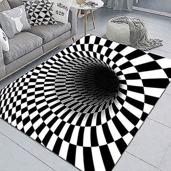 Optisk illusionsmatta 3d Stereo Checkered Vortex Optical Illusions Rug Rolig känsla av att falla Svartvit halkfri rutig hålrumsmatta   (YJD)