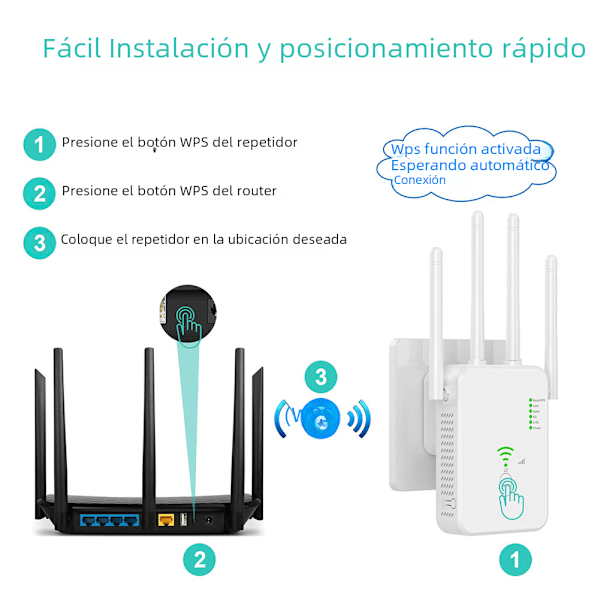 Langaton WiFi-linkki 1200Mbps WiFi-toistin Signaalinvahvistin Kaksoiskaistainen 2.4G 5G WiFi-laajennin 802.11ac Gigabit WiFi WPS-reitittimen verkkoantenni 2.4G 5.8G 1200Mbps EU Plug