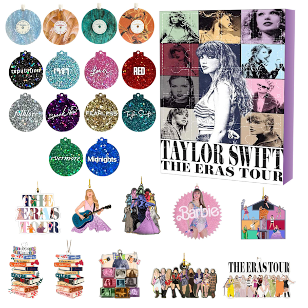 Julekalender 2024 Taylor Swift - Tell ned med 24 overraskelsesgaver, julepynt og armbånd, perfekt for jul og advent A
