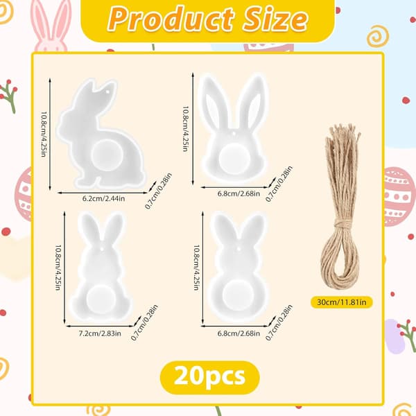 4 Pieces Silicone Mold Easter, Silicone Molds Casting Molds Easter Bunny Pendant, 3D Silicone Casting Mold, Silicone Molds for Casting with String for Crafts, [YJD]
