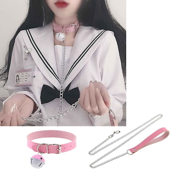 Punk Choker Halskæde Punk Træk Kæde Klokke Choker Læder Krage Halskæde (YJD) Pink