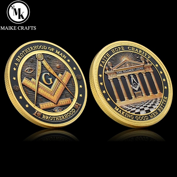 2024 Uusi Veljeskunnan Muistomitali Metallinen Vankka Vapaamuurarimitali Haastekolikkokokoelma Joululahja (YJD) Gold-1pc