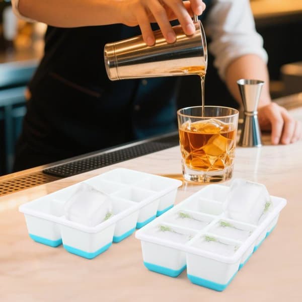 Silikoneisbakke - Sæt med 2, blå - Med stabelbart låg LFGB - Whisky Cocktail Ingen (YJD)