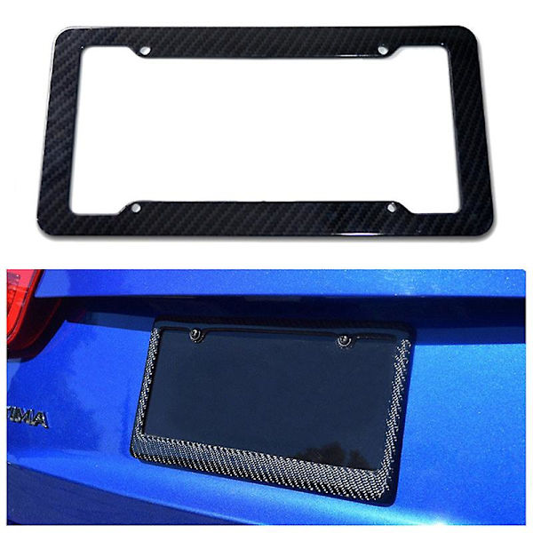 1x Svart Kolfiber Nummerplåtsram Skydd Standard Passform [YJD] Black 1 PC