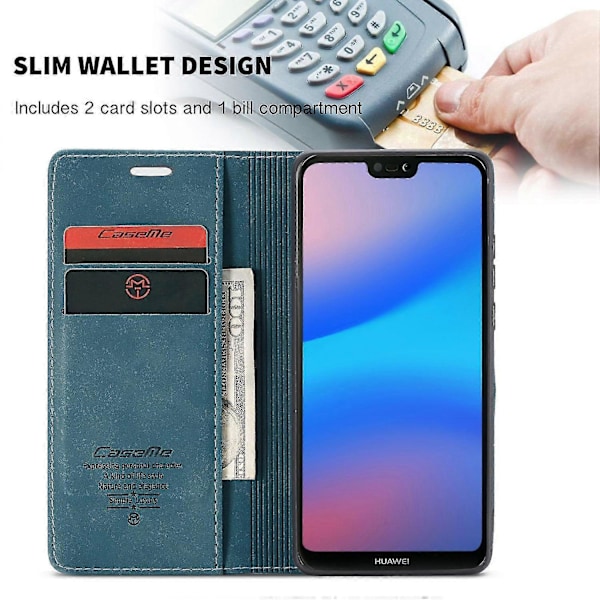 Til Huawei P20 Lite Caseme 013 Serie Simpel Kort Version Komfortabelt Læder Etui Rød[HK] Blue Huawei P20 Lite (2018)