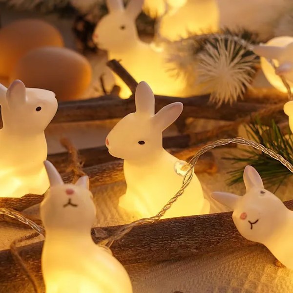 Pääsiäispupu-valosarja, pupun muotoiset valot, paristokäyttöinen, kodin juhlakoriste, yölamppu, makuuhuoneen ulkokoristelu (YJD) Warm white 1.5usb
