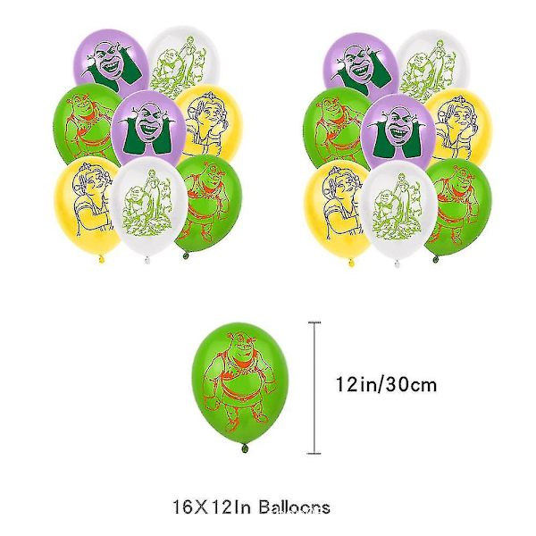 Shrek-teemaisen juhlan koristeilmapalloja, banneri ja kakun päällekkäisosa - syntymäpäiväjuhlan ilmapallosetti kk