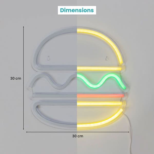 Neonlampa - LARGEIGHT - Burgermodell - 30 cm - Gul - Barnrumsinredning (YJD)