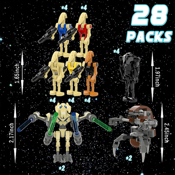 28 stk. Star Wars Minifigurer Battle Droids Byggeklodser Sæt General Grevious Droideka Battle Army Droids Actionfigurer