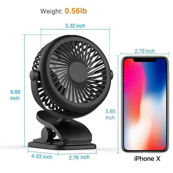 JZSH Bærbar Ventilator - 2200mAh USB Klapvognsventilator, 3 Hastigheder - til Camping, Fiskeri, Sejlads, Sort (YJD)
