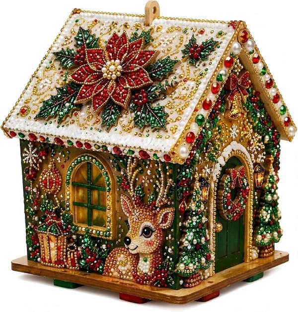 3D Trähus Strass Diamantmålningssats, DIY Pärlkonstmosaiksatser, DIY Julgransprydnad [YJD] Reindeer