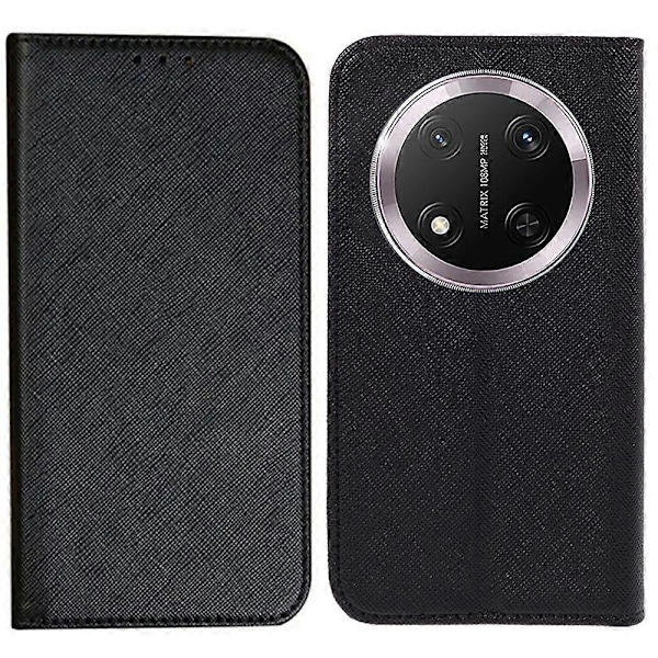 Honor Magic7 Lite 5G/ X9c 5G Kotelo Ristikkäinen Nahkainen Puhelinkuori Piilotettu Magneettikiinnitys[HK] Black