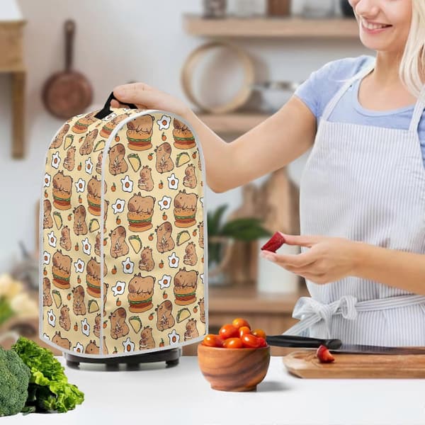 Capybar Burger Mönster Vikbart Mixeröverdrag för Köksbänk Polyester, Tvättbart, Multifunktionellt[YJD] Capybar Burger Pattern