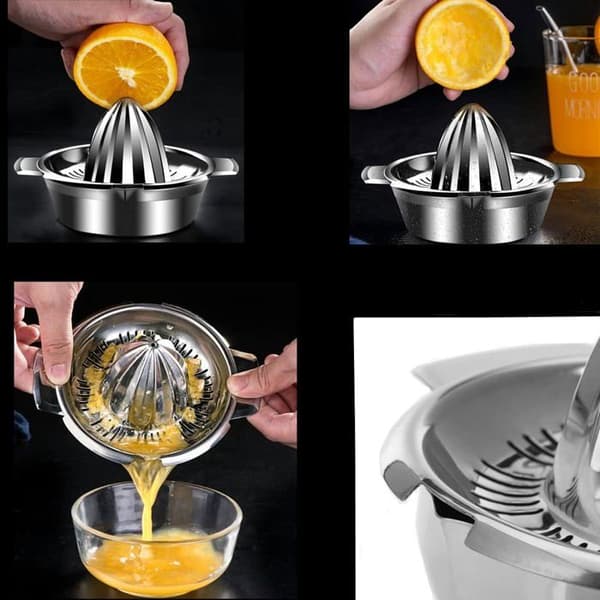 Manuel saftpresser i rustfrit stål til citroner og citrusfrugter med 350 ml beholder