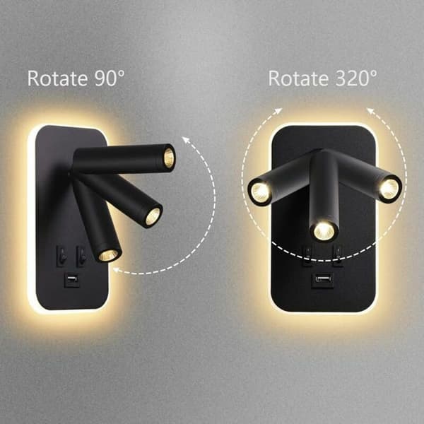 LED væglampe - LARGEIGHT - Læselampe ved sengen - USB genopladelig - Sort - Moderne design (YJD)