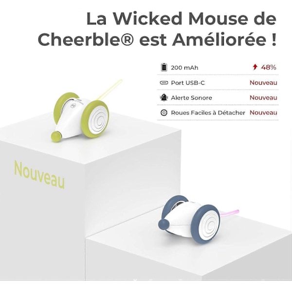 Uppgraderad Wicked Mouse Plus - Interaktiv Kattleksak, Elektrisk Mus Kattleksak för Innekatter med Blinkande LED-lampor, USB-C Uppladdningsbar, 2-Hastigheter [YJD] green