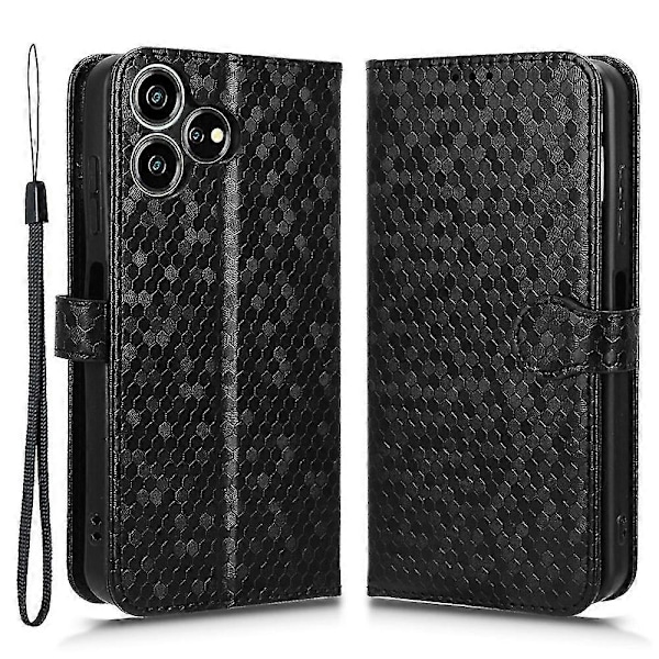 För ZTE Blade V50 Smart/Blade V50 Design 4G Läderfodral Prickmönstrat Flip Telefonfodral -[HK] Black ZTE Blade V50 Smart