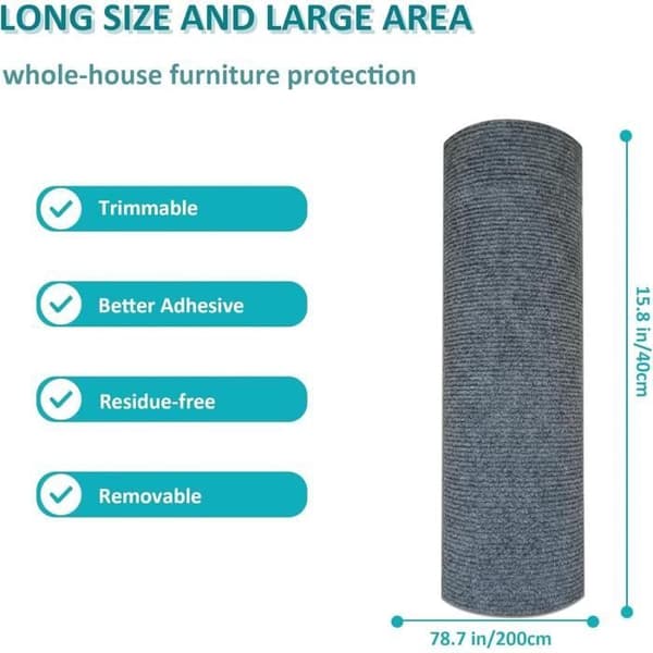 Selvklæbende vægmonteret kradsemåtte til katte 200 cm x 40 cm: kradsemåtte til katte - Til beskyttelse af tæpper og sofaer (YJD)