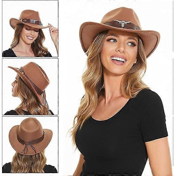 Klassisk Cowboyhatt Menn, Cowboyhatt med Bred Skygge for Kvinner, Western Cowboy Stil Hatt[HK] Brown