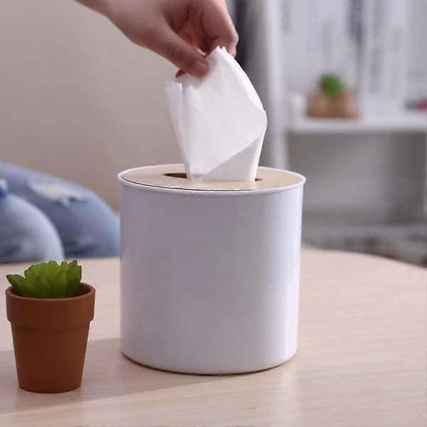 2 stk. rund tissueboks tissueholder cover desktop servietopbevaringsboks til hjemmehotel [YJD]