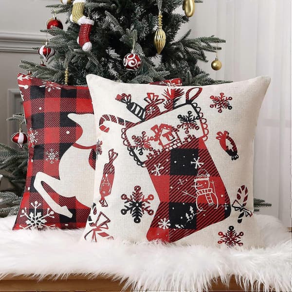 Röda julkuddfodral i lantlig stil, set om 4, 45 x 45 cm[YJD]