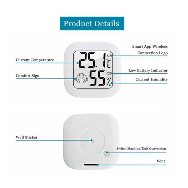 Innendørs termometer hygrometer - Mini digitalt termometer - Høy presisjon - Bærbart multifunksjonelt temperatur- og fuktighetstermometer (YJD)