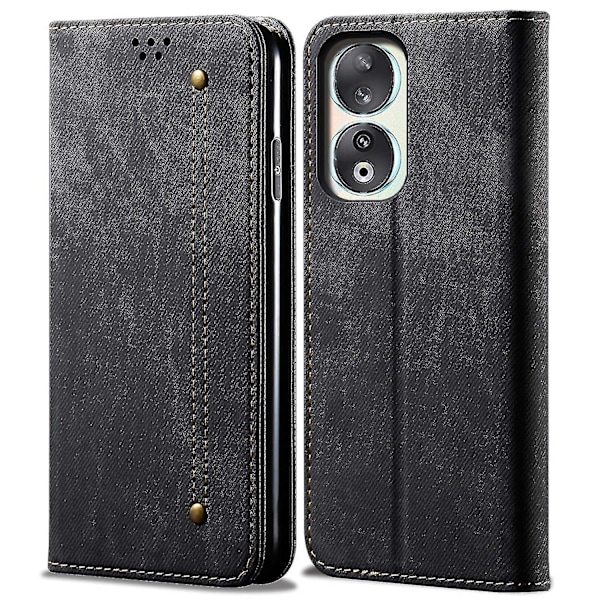 Kompatibel Honor 90 Lær Flip Telefonveske Jeans Stoff Tekstur Lommebok Stativ Deksel-m  (YJD) Black