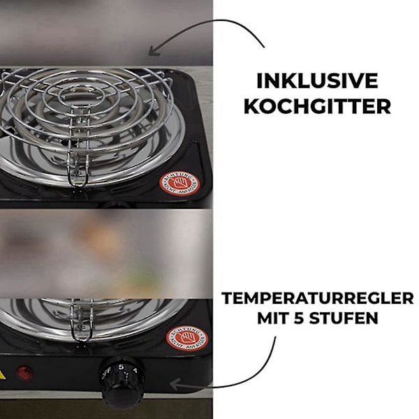 Elektrisk enkelbrännare spisplatta, kompakt och bärbar, justerbar temperatur varm platta, 1500w, svart  (YJD)