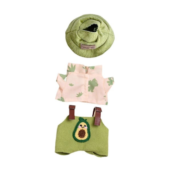 Mini-nukenvaatesetti, söpö nukenvaatepuku hatulla, nukenhousut, tyttönukenvaatteet 17 cm:n nukelle [YJD] Green avocados Set