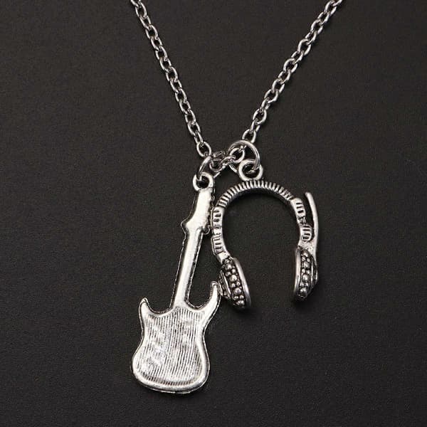 Musik Halsband Gitarr Hörlurar Hänge Fest Smycken Silver Presentprydnad 1st [YJD]