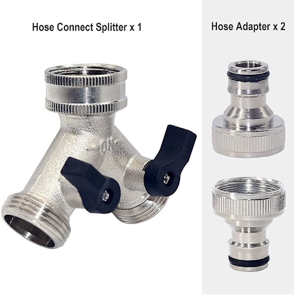2-veis messingkran, hageslangesplitter, nikkelbelagt, toveis messingkranmanifold messing hageslange med 2 X3/4 tommers messing vanntilkobling [YJD]