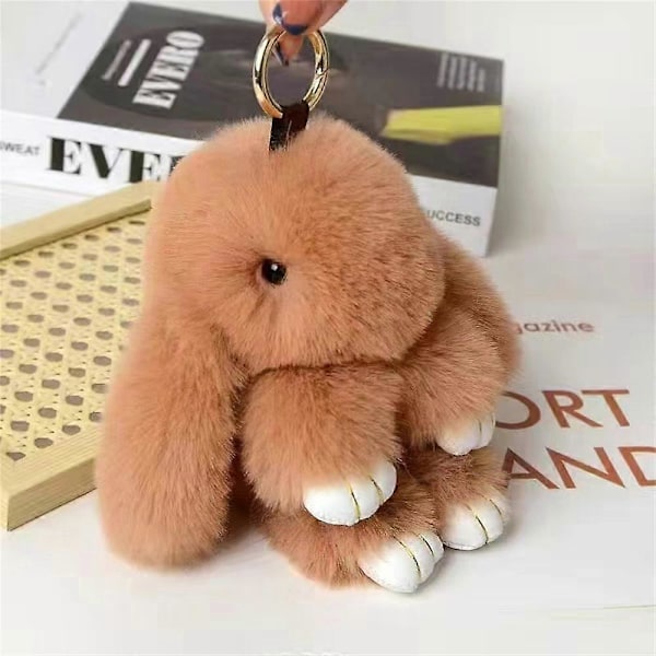 Sød Plys Kanin Fluffy Rabbit Nøglering Taske Charm Vedhæng Nøglering_v (YJD) Bean paste color 15cm
