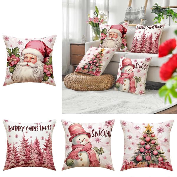 Julkuddfodral 45x45cm, Festligt ren-kuddfodral för soffa och stol i vardagsrum eller sovrum Stil 2[YJD] Style 2
