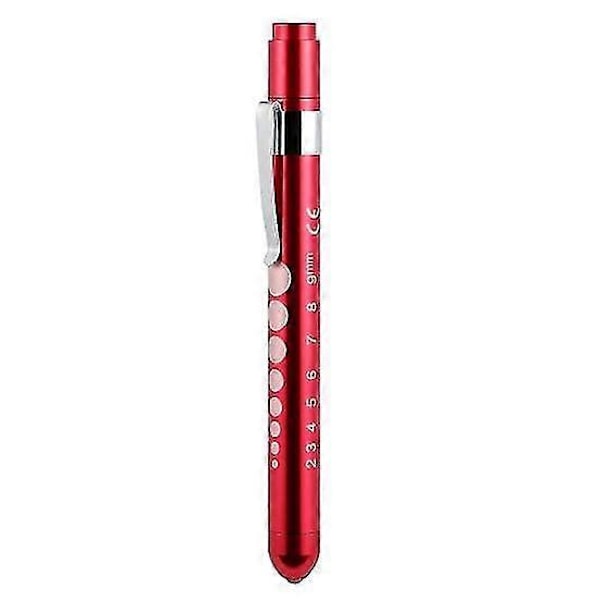 Bærbar Medicinsk Førstehjælp LED Pen Lommelygte Torch Lampe med Pupilstørrelsesmåler[YJD] red