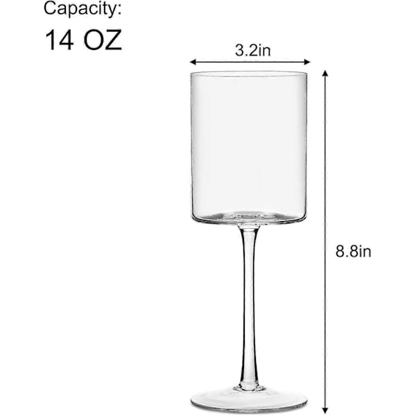 SBSG 14oz Viinilasit, 4 kpl, Neliönmuotoiset viinilasit valkoviinille, Kristalliset modernit jalalliset lasit [YJD] Set of 2