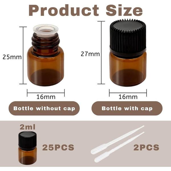 25 brune glasflasker til æteriske olier - 2 ml dråbeflasker til aromaterapi, spa, massage, opbevaring af olie, tilbehør (YJD)
